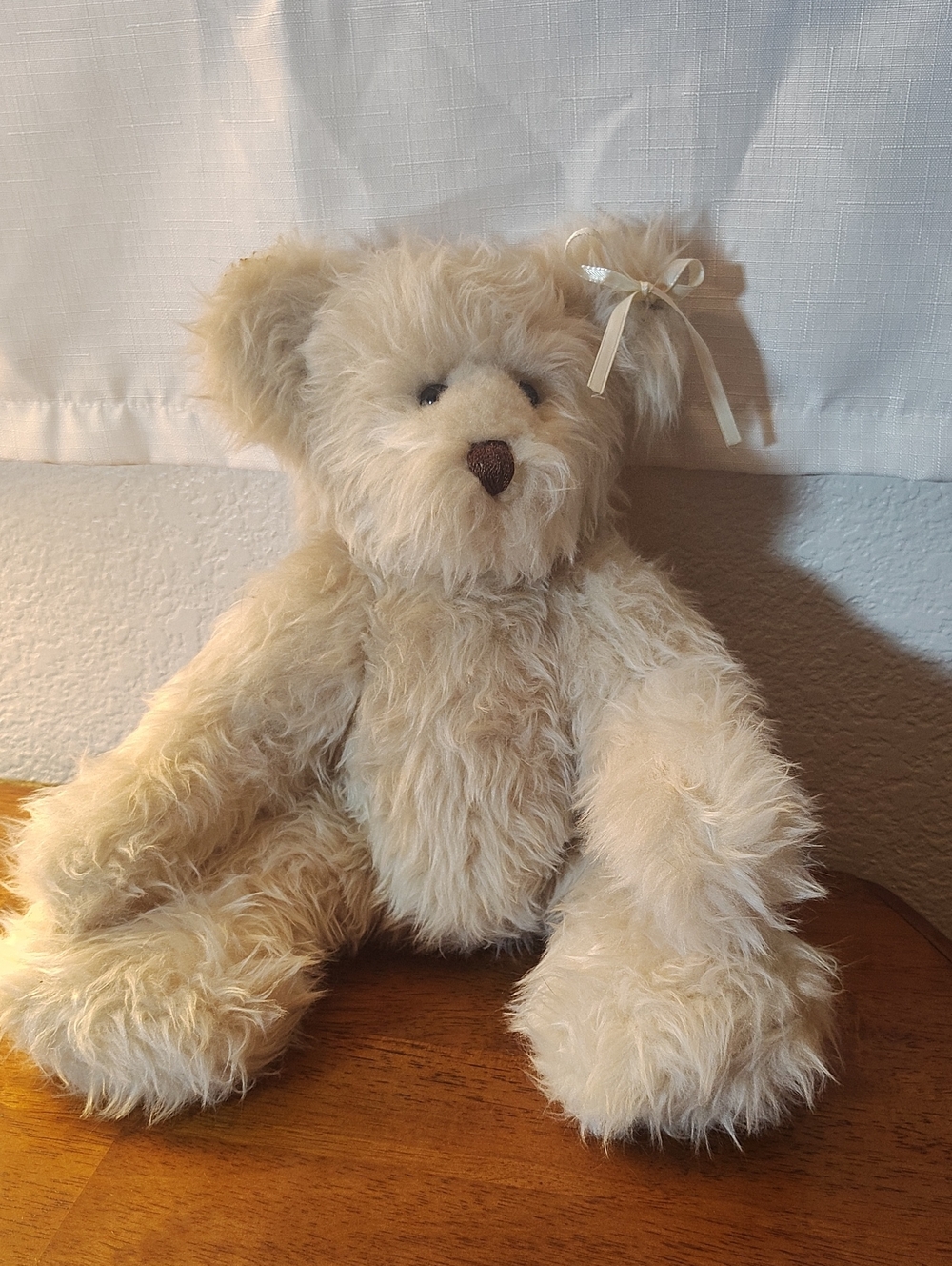 Vintage Hand Made Cream Plush Teddy Bear with Bow.